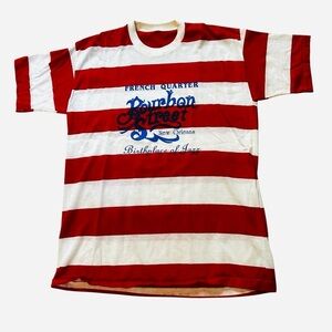 VINTAGE 1980s Bourbon Street New Orleans Jazz French Quarter T Shirt XL Striped